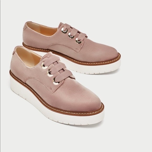 Zara Velvet Platform Brogues Oxford Shoes Pink Purple Lace Up 40